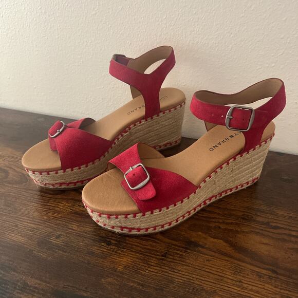 Lucky Brand Red Espadrille Wedge Sandals – Women's Size 8 - Picture 1 of 7